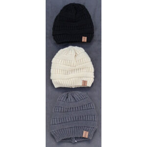 Redess Toddler Girls Beanie One Size Grey,Black & Beige Knit Winter Hat Thick X3